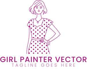 Elegant Girl in Polka Dot Dress Vector Illustration Fashion Design Graphic art line logo icon style 