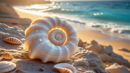 Seashell sunrise ocean beach coastal nature