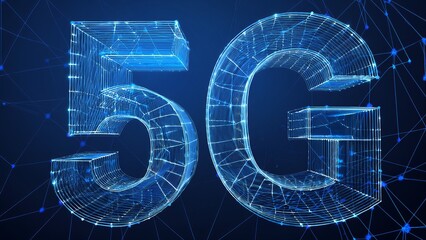 5G Network Technology Concept Futuristic Blue Illustration of High-Speed Mobile Internet Connectivity with Connected Data Lines and Dots, Wireless Communication