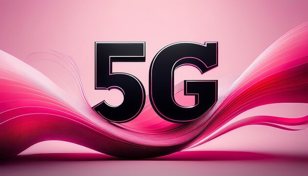 Bold 3D 5G Logo on a Pink Wave Background, Representing High-Speed Mobile Technology and Digital Communication, Futuristic Concept