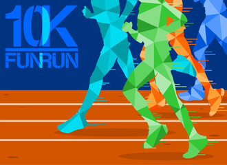 10K Running event flyer template. 10K Geometric running vector template.