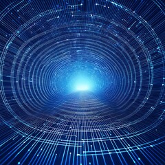Stunning Abstract Blue Digital Tunnel with Circuit Lines and Data Flow, Futuristic Cyber Space Background, Connection and Technology Concept.