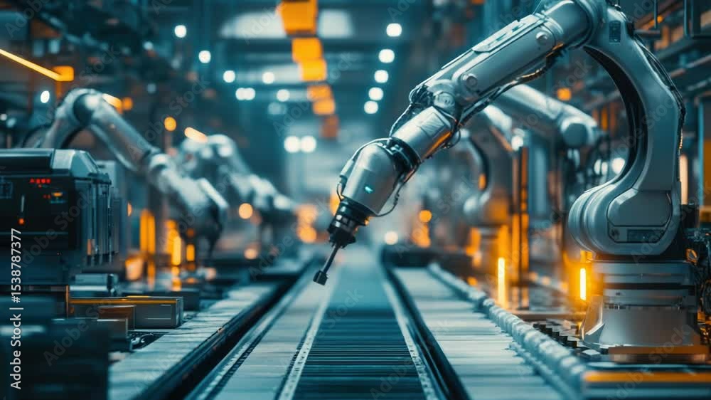Poster industrial robot operating on a production line