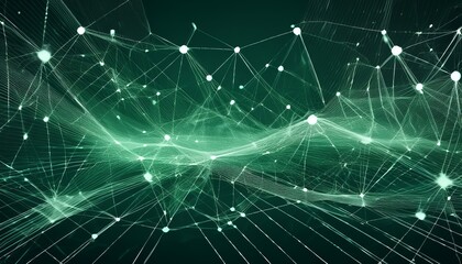 Abstract digital network connection animation on green background, glowing nodes and lines, internet, data transfer, global connection concept