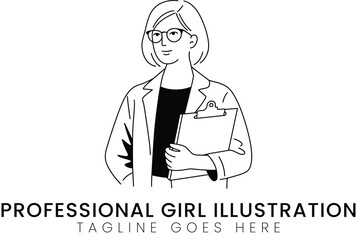 Professional Woman Doctor Illustration Holding Clipboard Medical Healthcare Design girl icon nurse  
