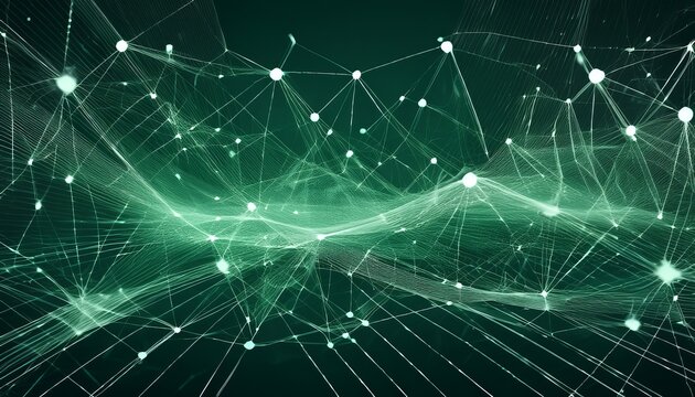 Abstract digital network connection animation on green background, glowing nodes and lines, internet, data transfer, global connection concept