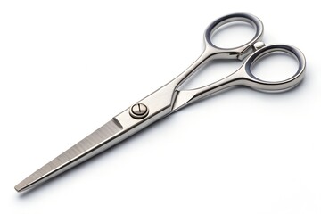 Fototapeta premium Create an ultra high-resolution (16K) image of a single pair of barber scissors. The scissors must be fully visible, perfectly centered in the frame, and completely isolated on a flawless pure white b