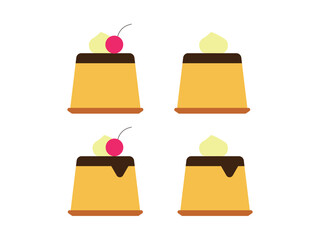 ホイップクリームを乗せたプリンのアイコンのイラストのセット