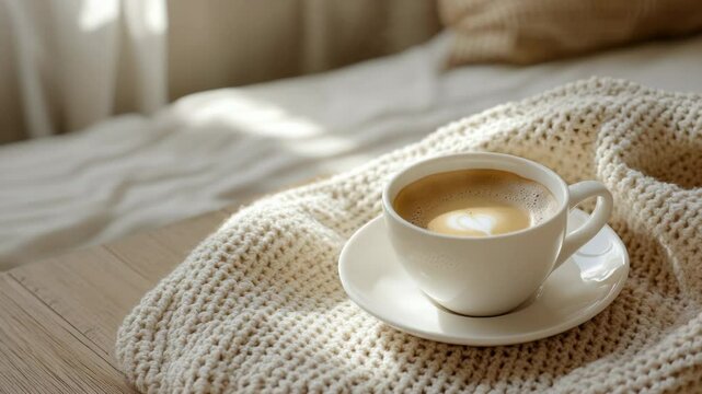 A single serve coffee cup sits atop a decorative saucer, ready for use