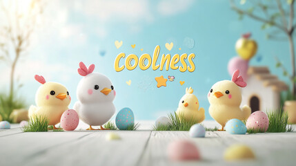 Combine classic symbols like chicks with contemporary cool elements, blending tradition and modern style to create a fresh, trendy, and vibrant Easter greeting full of joy and color.