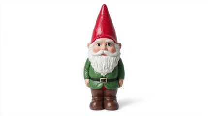Obraz premium Garden Gnome: Whimsical Lawn Ornament with Red Hat and White Beard on White Background