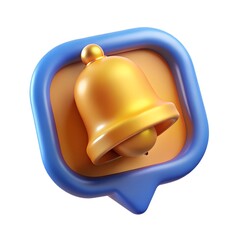 Fototapeta premium 3d render golden bell notification icon in speech bubble