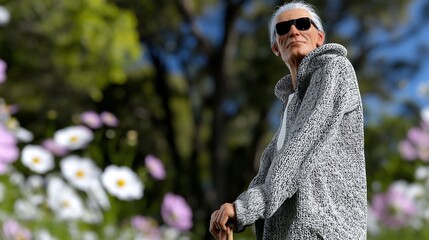 Elderly person enjoying a spring day in a garden