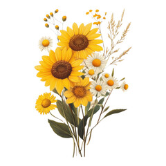 Obraz premium PNG Sunflower flowers daisy illustration.