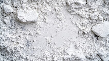 Fototapeta premium Close-Up of White Rock Particles and Powder on White Background – Abstract Natural Stone and Mineral Texture