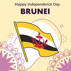 Happy Independence Day Brunei celebration banner with a waving national flag design