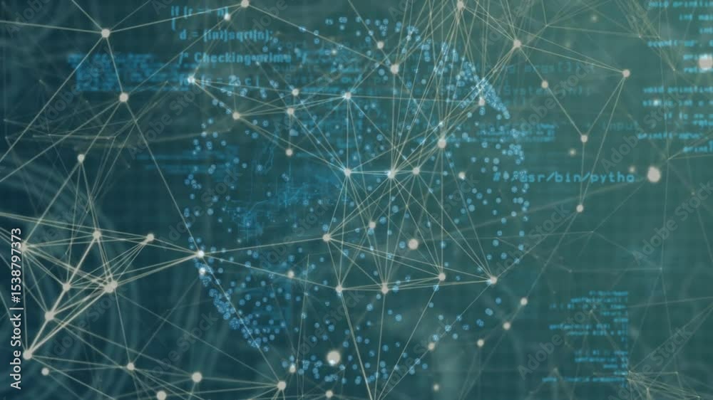 Poster Starting with overlay on teal data sphere expanding rotating scrolling code visualizing network
