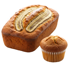 Golden Banana Bread Loaf and Muffin A Delicious Duo isolated on transparent baackground