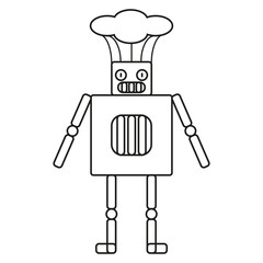 Chef robot character. Humanoid kitchen figure. Cooking machine symbol. Vector outline illustration.