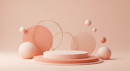 abstract podium background  minimalist design, Elegant Peach Podium with Geometric Shapes for Product Display - Modern Background Design 