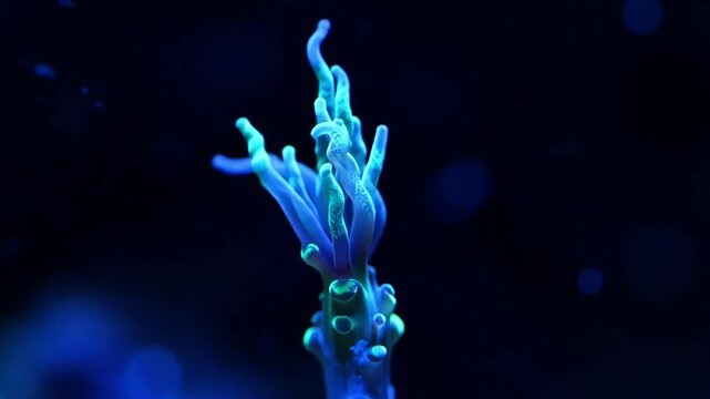 Captivating Underwater World: Close-Up View of a Vibrant Torch Coral Growth Timelapse