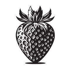Black Strawberry Silhouette Vector, High Quality Illustration on White Background