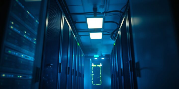 a data server with LED lights and cables