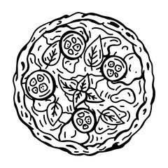 Pizza margarita. Traditional Italian. Hand drawn illustration