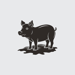 Fototapeta premium Charming Pig Silhouette Farm Animal Illustration