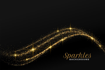 Golden sparkles flowing in wave background design