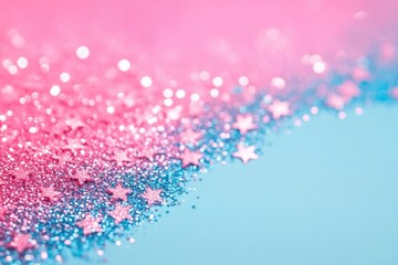 A pink and blue background with glittery snowflakes, with ample copy space for text.