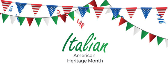Italian American Heritage Month, Italian flag and pattern in Italian flag colors, realistic vector illustration