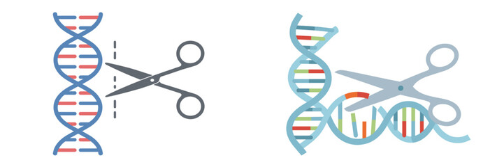 Genetic editing process showcasing DNA strands being cut for modification in a laboratory setting