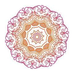 Ornamental Floral Lace Pattern with Round Mandala Design Vector illustrations
