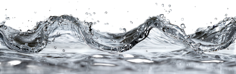 Water wave cresting with droplets on a black background