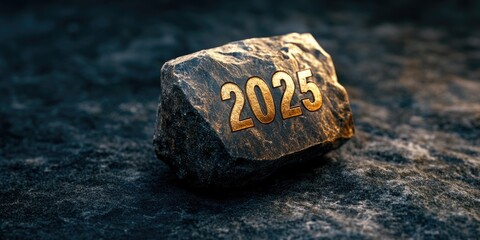 The Number '2025' Carved into Stone
