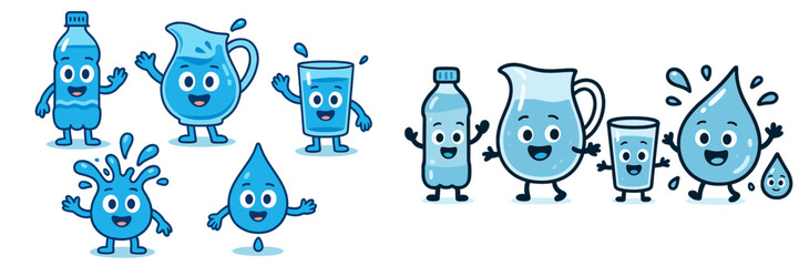 Cartoon characters representing various water forms engaging joyfully in a playful activity in a colorful setting