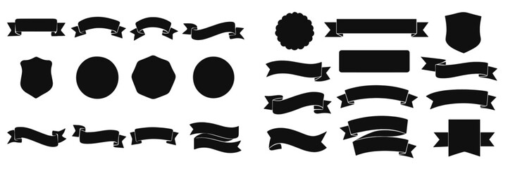 Collection of varied black shapes and banners for design purposes showcasing different styles and formats