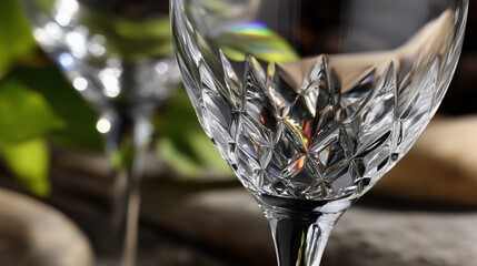 Elegant crystal wine glasses, detailed close-up