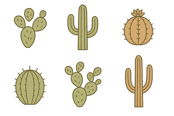 Assorted cactus illustrations showcasing various shapes and sizes in a simple and minimalistic design style