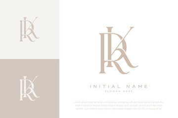 RK KR initial letter handwriting and luxury logo