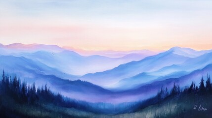 Obraz premium Serene Mountain Landscape at Sunset with Vibrant Hues and Soft Textures in a Peaceful Natural Setting