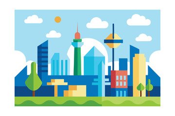 Fototapeta premium Vibrant Cityscape A Modern Metropolis Illustration