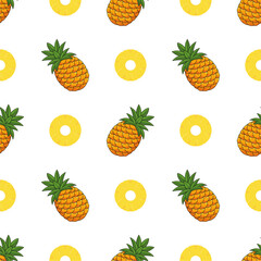 Pineapple seamless pattern, tropical ripe fruit.