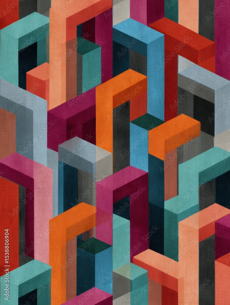 Poster colorful abstract artwork showcasing uncomfortable repetition pattern with clashing colors and geome