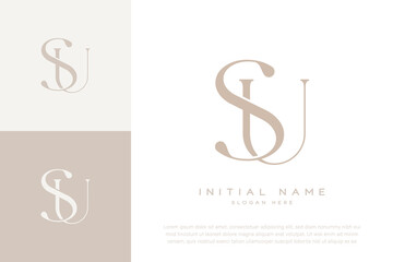 SU US initial letter handwriting and luxury logo