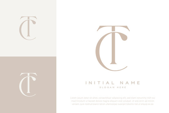 TC CT initial letter handwriting and luxury logo