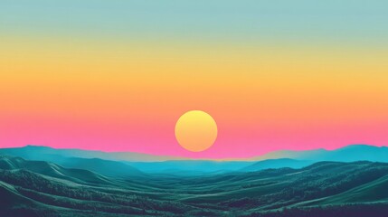 Fototapeta premium Tranquil Sunrise Over Rolling Hills with Pastel Sky and Warm Colors in a Serene Landscape