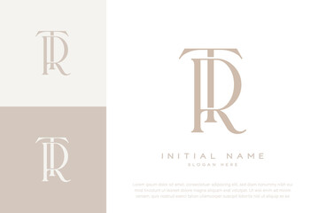 TR RT initial letter handwriting and luxury logo