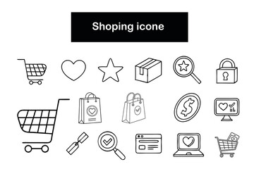 A versatile set of shopping icons, including carts, bags, and symbols for sale and e-commerce, ideal for web and retail
